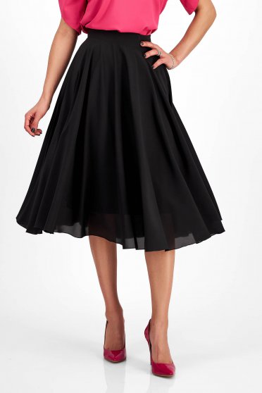 Elegant skirts, - StarShinerS midi cloche from veil fabric high waisted black skirt - StarShinerS.com