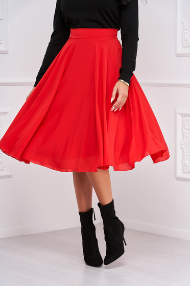 Elegant skirts, - StarShinerS midi cloche from veil fabric high waisted red skirt - StarShinerS.com