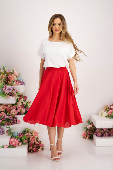 Skirts, - StarShinerS midi cloche from veil fabric high waisted red skirt - StarShinerS.com