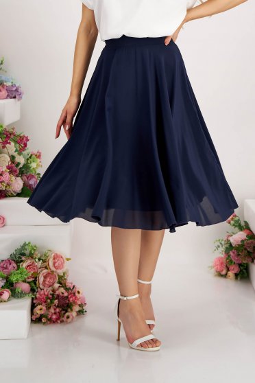Midi skirts, Navy Blue Chiffon Midi Flared Skirt with High Waist - StarShinerS - StarShinerS.com