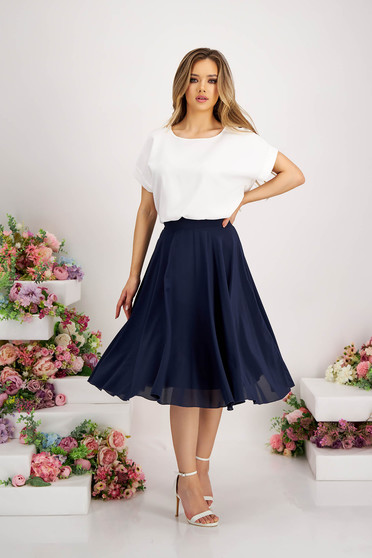 - StarShinerS midi cloche from veil fabric high waisted dark blue skirt