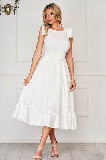 Civil wedding dresses, Midi white linen-like thin material dress with a cut-out back - StarShinerS - StarShinerS.com