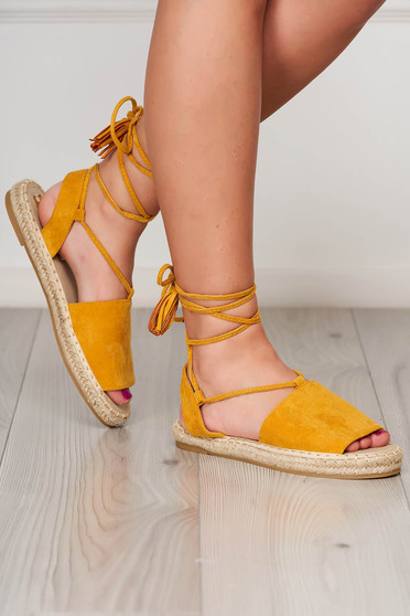 Footwear, Yellow espadrilles faux leather beach wear ribbon fastening - StarShinerS.com
