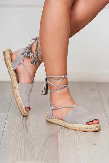 Footwear, Grey espadrilles faux leather beach wear ribbon fastening - StarShinerS.com
