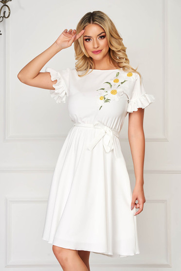 StarShinerS midi from elastic fabric with ruffled sleeves white dress cloche