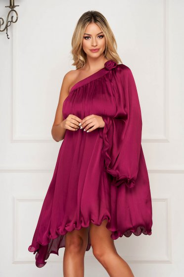 Dress raspberry occasional asymmetrical loose fit from satin fabric texture