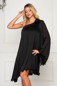 Dress black asymmetrical loose fit from satin fabric texture