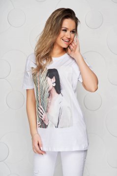 White t-shirt casual long cotton flared