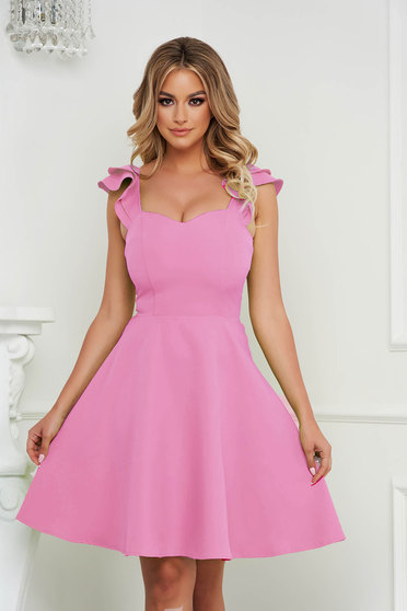 Online Dresses, Dress - StarShinerS lightpink short cut cloth with ruffle details thin fabric cloche - StarShinerS.com