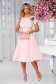 Rochie din voal roz deschis midi in clos cu elastic in talie si aplicatii florale - StarShinerS 3 - StarShinerS.ro