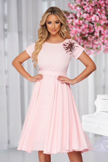 StarShinerS lightpink dress occasional cloche with elastic waist midi with floral details