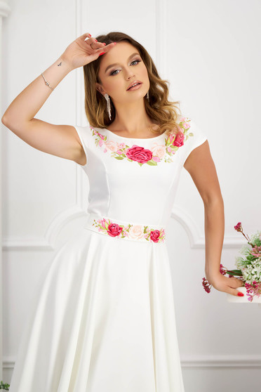Fabric dresses, - StarShinerS white dress cloth midi cloche with floral print - StarShinerS.com