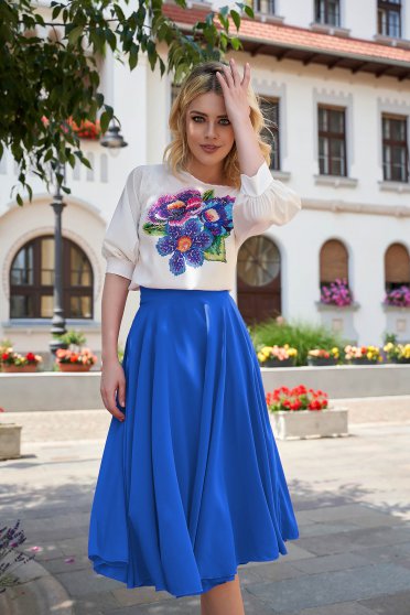 Elegant skirts, - StarShinerS midi cloche from veil fabric high waisted blue skirt - StarShinerS.com