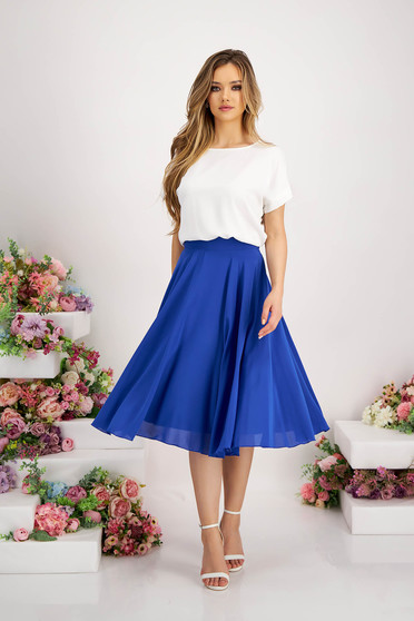 Elegant skirts, - StarShinerS midi cloche from veil fabric high waisted blue skirt - StarShinerS.com