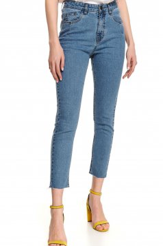 Blue trousers casual denim with tented cut high waisted