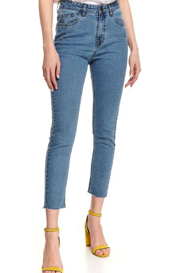 Blue trousers casual denim with tented cut high waisted