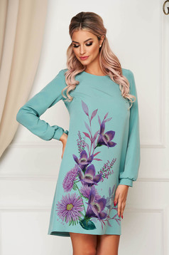 Elegant short cut turquoise dress StarShinerS a-line cloth with floral print