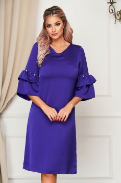 Purple dress elegant a-line with bell sleeve with pearls