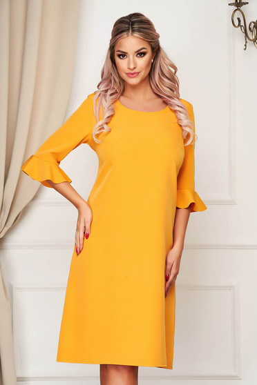 Yellow dress elegant midi straight from non elastic fabric