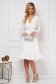 Dress white slightly elastic fabric midi cloche with elastic waist wrap over front - StarShinerS 4 - StarShinerS.com