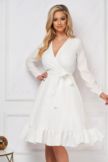Dress StarShinerS white elegant midi wrap over front with elastic waist accessorized with tied waistband