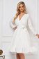 Dress white slightly elastic fabric midi cloche with elastic waist wrap over front - StarShinerS 1 - StarShinerS.com