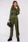 Khaki jumpsuit elegant from satin flared accessorized with tied waistband 3 - StarShinerS.com