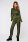 Khaki jumpsuit elegant from satin flared accessorized with tied waistband 1 - StarShinerS.com