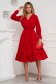 Dress StarShinerS red elegant midi wrap over front with elastic waist accessorized with tied waistband 3 - StarShinerS.com