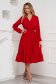 Dress StarShinerS red elegant midi wrap over front with elastic waist accessorized with tied waistband 1 - StarShinerS.com