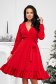Rochie din georgette rosie midi in clos cu elastic in talie si decolteu petrecut - StarShinerS 1 - StarShinerS.ro