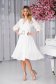 White dress elegant midi cloche from satin buckle accessory 3 - StarShinerS.com