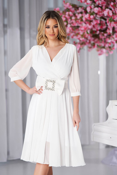 Online Dresses, White dress midi cloche from satin buckle accessory - StarShinerS.com