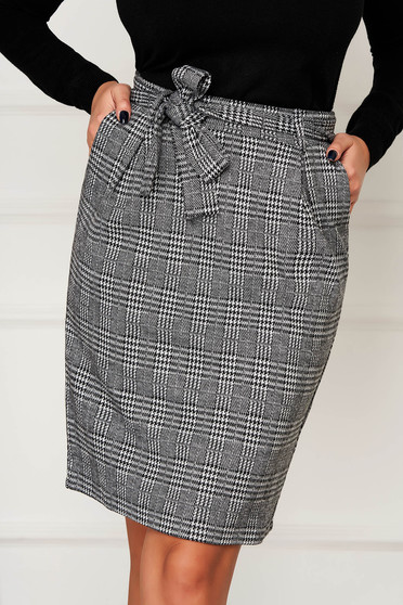 Casual skirts, Black skirt casual short cut pencil with pockets with chequers - StarShinerS.com