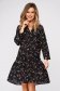 Black dress flared with v-neckline thin fabric with floral print 1 - StarShinerS.com