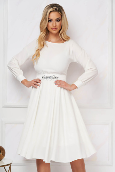 Dress StarShinerS white occasional cloche with elastic waist with floral details