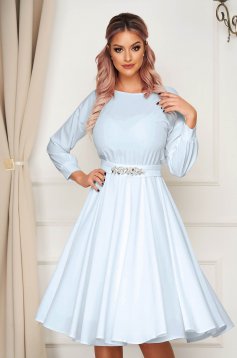 Dress StarShinerS lightblue occasional cloche with elastic waist with floral details