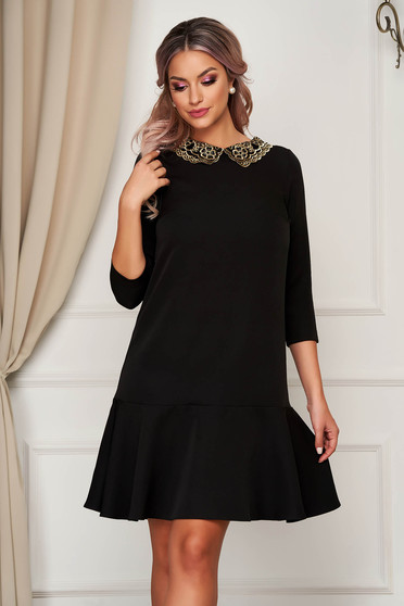 StarShinerS black dress elegant flared slightly elastic fabric with embroidery details