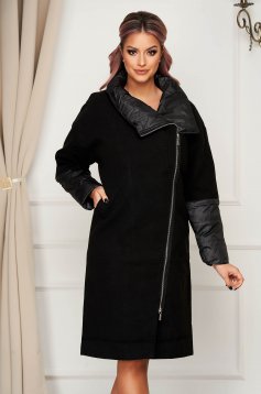 Black coat casual straight with pockets long