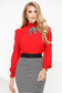 Red office flared women`s blouse with puffed sleeves high collar 1 - StarShinerS.com