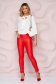 Pantaloni StarShinerS rosii casual cu un croi mulat din piele ecologica cu talie inalta si fermoar in lateral 1 - StarShinerS.ro