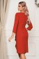 Red dress elegant midi pencil slightly elastic fabric with frilled waist 2 - StarShinerS.com
