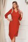 Red dress elegant midi pencil slightly elastic fabric with frilled waist 1 - StarShinerS.com