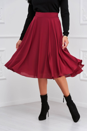Skirts, - StarShinerS midi cloche from veil fabric high waisted burgundy skirt - StarShinerS.com