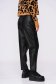 Black trousers casual high waisted faux leather accessorized with belt 2 - StarShinerS.com