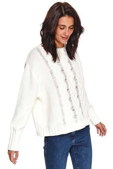 Turtleneck jumpers, White sweater casual with easy cut knitted fabric - StarShinerS.com