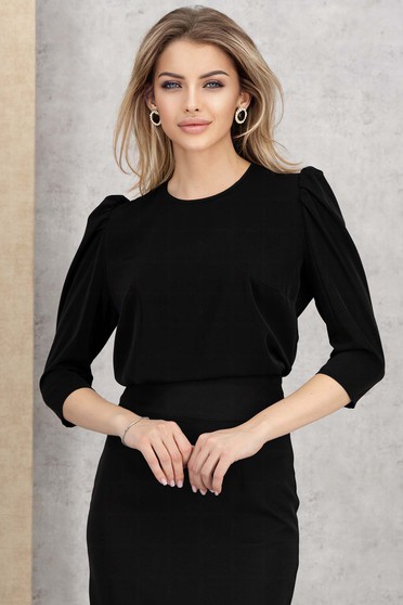 Bluza dama din material subtire neagra cu croi larg si umeri bufanti - StarShinerS