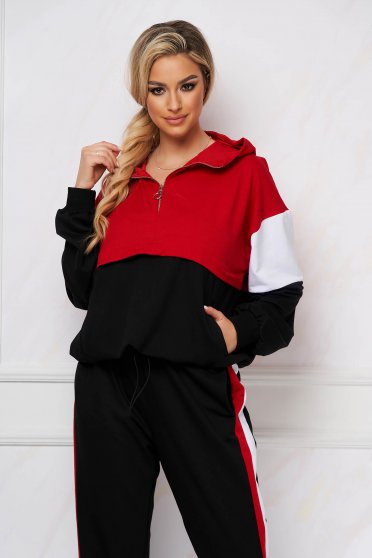 Casual red from two pieces sport 2 pieces with trousers slightly elastic cotton