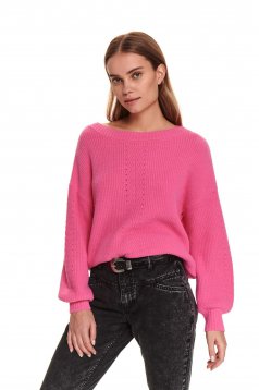 Pulover Top Secret roz casual tricotat cu croi larg