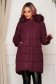 Jacket burgundy from slicker with furry hood with pockets long with tassels 1 - StarShinerS.com